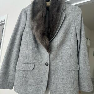 Talbots Gray Blazer with removable Faux Fur Collar